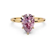 Solitaire Engagement Ring Setting for Fancy Pink Pear-Shaped Center with Straight Thin Band and Prong Head in Yellow Gold