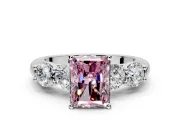 5 Stone Engagement Ring Setting for Fancy Pink Radiant Cut Center with Graduated Accents and Prong Head in Sterling Silver
