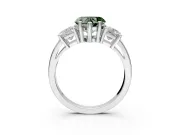 3 Stone Engagement Ring Setting for Fancy Green Heart-Shaped Center with Matching Side Accents and Prong Head in Platinum
