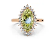 Starburst Halo Engagement Ring Setting for Fancy Yellow Marquise Center with Thin Round-Wire Band and Prong Head in Rose Gold