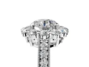 Halo Engagement Ring Setting for Round Cut Center with Milgrain Channel Band and Prong Head in Sterling Silver