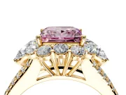 Halo Engagement Ring Setting for Fancy Pink Princess Cut Center with Two-Strand Split Shank and Prong Head in Yellow Gold