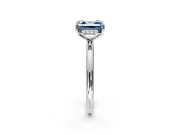 Hidden Halo Engagement Ring Setting for Fancy Blue Asscher Cut Center with Thin Round-Wire Band and Prong Head in White Gold