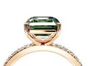 Solitaire Engagement Ring Setting for Fancy Green Asscher Cut Center with Round Cut Pave Band and Prong Head in Rose Gold