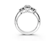 Cluster Engagement Ring Setting for Emerald Cut Center with Bezel Accent Clusters and Prong Head in Platinum