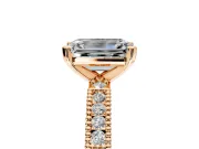 Solitaire Engagement Ring Setting for Emerald Cut Center with Milgrain-Edged Pave Band and Prong Head in Rose Gold