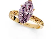 Solitaire Engagement Ring Setting for Fancy Pink Marquise Center with Milgrain X Pattern Band and Prong Head in Yellow Gold