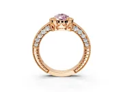 Milgrain Halo Engagement Ring Setting for Fancy Pink Pear-Shaped Center with Wide Pave Band and Prong Head in Rose Gold