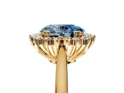 Starburst Halo Engagement Ring Setting for Fancy Blue Oval Center with Thin Round-Wire Band and Prong Head in Yellow Gold