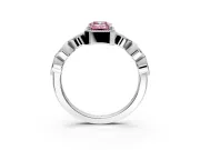 Vintage Station Engagement Ring Setting for Fancy Pink Emerald Cut Center with Accents and Prong Head in White Gold