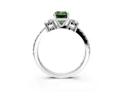 3 Stone Engagement Ring Setting for Fancy Green Emerald Cut Center with Round Cut Side Accents and Prong Head in Platinum