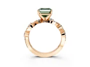 Solitaire Engagement Ring Setting for Fancy Green Asscher Cut Center with Bar-Station Pave Twist and Prong Head in Rose Gold