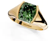 Tension Engagement Ring Setting for Fancy Green Radiant Cut Center with Wide Tapered Band and Tension Head in Yellow Gold