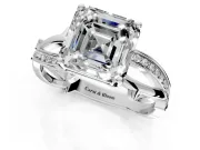 Solitaire Engagement Ring Setting for Asscher Cut Center with Pave and Plain Crossover Band and Prong Head in Sterling Silver