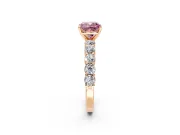 Shared-Prong Engagement Ring Setting for Fancy Pink Cushion Cut Center with Graduated Accents and Prong Head in Rose Gold