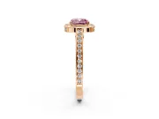 Halo Engagement Ring Setting for Fancy Pink Cushion Cut Center with Framed Halo, Pave Band and Prong Head in Rose Gold