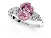 3 Stone Engagement Ring Setting for Fancy Pink Oval Center with Large Pear-Shaped Accents and Prong Head in Sterling Silver