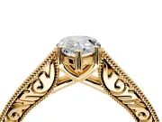 Solitaire Engagement Ring Setting for Pear-Shaped Center with Engraved Pave Band and Prong Head in Yellow Gold