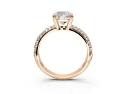Solitaire Engagement Ring Setting for Cushion Cut Center with Multi-Row Pave Accents and Basket Head in Rose Gold
