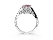 Cathedral Engagement Ring Setting for Fancy Pink Heart-Shaped Center with Antique-Style Pave Band and Prong Head in White Gold