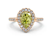 Pave Halo Engagement Ring Setting for Fancy Yellow Pear-Shaped Center with Single Row Pave Band and Prong Head in Rose Gold