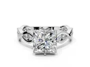 Solitaire Engagement Ring Setting for Princess Cut Center with Accented Twist Band and Leaf Prong Head in Sterling Silver