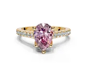 Solitaire Engagement Ring Setting for Fancy Pink Pear-Shaped Center with Widening Pave Band and Claw Prong Head in Yellow Gold