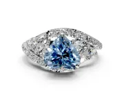Halo Engagement Ring Setting for Fancy Blue Heart-Shaped Center with Marquise and Pave Bypass Band and Prong Head in Sterling Silver