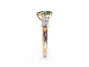 5 Stone Engagement Ring Setting for Fancy Green Pear-Shaped Center with Graduated Accents and Prong Head in Rose Gold