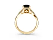 Solitaire Engagement Ring Setting for Fancy Black Radiant Cut Center with Pave Rail Split Shank and Prong Head in Yellow Gold