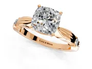 Solitaire Engagement Ring Setting for Cushion Cut Center with Carved Leaf Shoulders and Prong Head in Rose Gold
