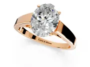 Solitaire Engagement Ring Setting for Oval Center with Tapered Split Shoulders and Prong Head in Rose Gold