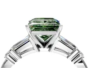 Bar-Set Engagement Ring Setting for Fancy Green Princess Cut Center with Tapered Baguette Accents and Prong Head in White Gold