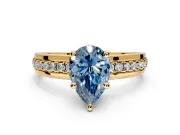 Solitaire Engagement Ring Setting for Fancy Blue Pear-Shaped Center with Raised Channel Band and Prong Head in Yellow Gold