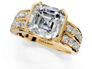 Bezel Engagement Ring Setting for Asscher Cut Center with Wide Channel-Set Band and Bezel Head in Yellow Gold