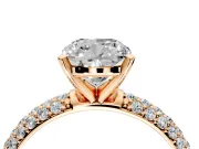 Solitaire Engagement Ring Setting for Cushion Cut Center with Domed Multi-Row Pave Band and Prong Head in Rose Gold