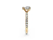 Solitaire Engagement Ring Setting for Heart-Shaped Center with Micro Pave Band and Prong Head in Yellow Gold