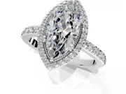 Halo Engagement Ring Setting for Marquise Center with Inner Milgrain Border and Prong Head in Sterling Silver