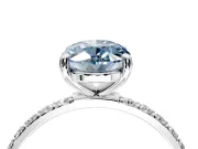 Solitaire Engagement Ring Setting for Fancy Blue Oval Center with Pave Accents and Prong Head in Platinum