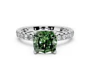 Solitaire Engagement Ring Setting for Fancy Green Cushion Cut Center with Shared-Prong Accents and Prong Head in Sterling Silver