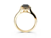 Halo Engagement Ring Setting for Fancy Black Princess Cut Center with Pave Accents, Heart Basket and Prong Head in Yellow Gold