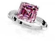 Solitaire Engagement Ring Setting for Fancy Pink Asscher Cut Center with Carved Leaf Shoulders and Prong Head in Sterling Silver
