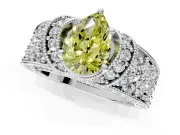 Pave Engagement Ring Setting for Fancy Yellow Pear-Shaped Center with Curved Accent Rows, Openwork and Prong Head in Platinum