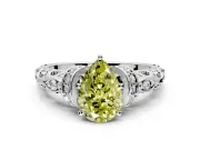 Solitaire Engagement Ring Setting for Fancy Yellow Pear-Shaped Center with Filigree Band and Prong Head in Platinum