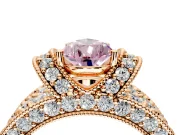 Pave Engagement Ring Setting for Fancy Pink Pear-Shaped Center with Curved Accent Rows, Openwork and Prong Head in Rose Gold