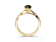 Baguette Engagement Ring Setting for Fancy Black Pear-Shaped Center with Alternating Bar-Set Band and Prong Head in Yellow Gold