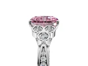 Cluster Engagement Ring Setting for Fancy Pink Radiant Cut Center with Bezel Accent Clusters and Prong Head in Platinum