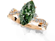 Solitaire Engagement Ring Setting for Fancy Green Marquise Center with Bar-Station Pave Twist and Prong Head in Rose Gold