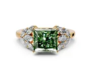 Leaf Cluster Engagement Ring Setting for Fancy Green Princess Cut Center with Marquise Accents and Prong Head in Yellow Gold