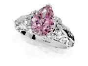 Solitaire Engagement Ring Setting for Fancy Pink Pear-Shaped Center with Filigree Accent Basket and Prong Head in Platinum